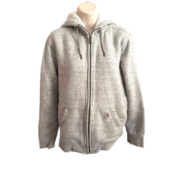 Carhartt Youth M Sherpa Lined Zip Hoodie Gray Relaxed Fit Full Zip Jacket Warm - Picture 1 of 10